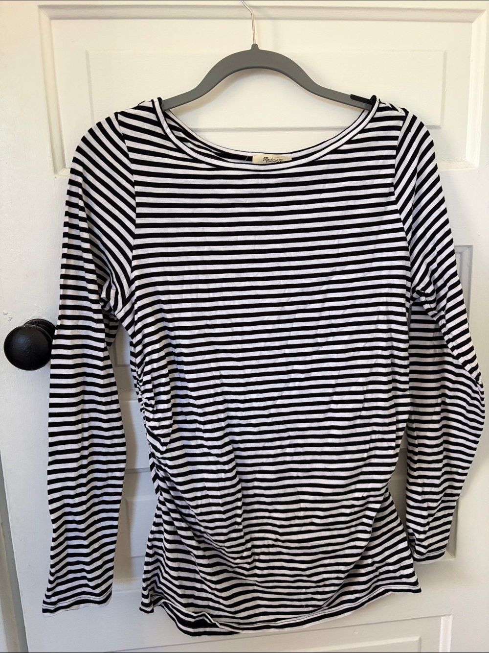 Madewell Striped Long-Sleeve Boatneck Top - Black & White